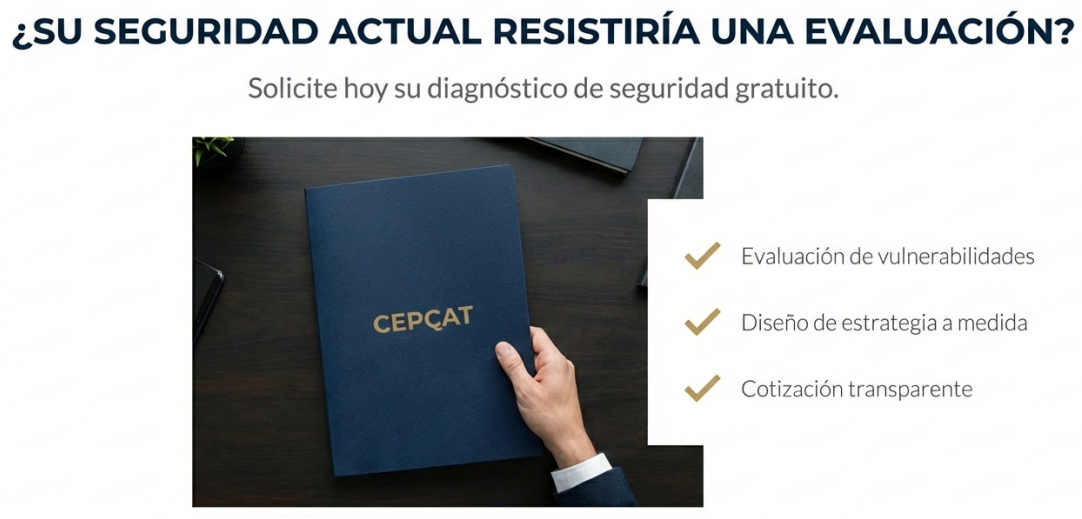 ¿Su seguridad actual resistiría una evaluación? Solicite su diagnóstico de seguridad gratuito: evaluación de vulnerabilidades, diseño de estrategia a medida y cotización transparente.